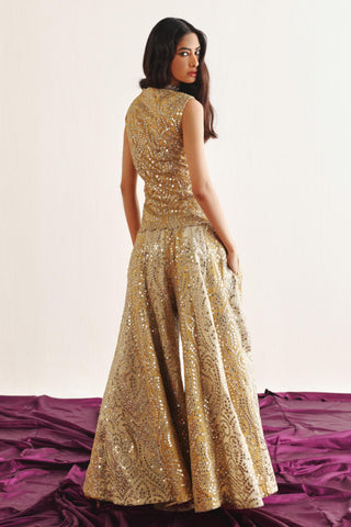 Flared Sharara Set for Indian Wedding – Golden Yellow Cape Style Outfit by Twenty Nine