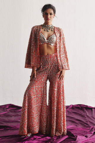 Cape Jacket Set for Indian Wedding – Red Cape Sleeves Jacket by Twenty Nine