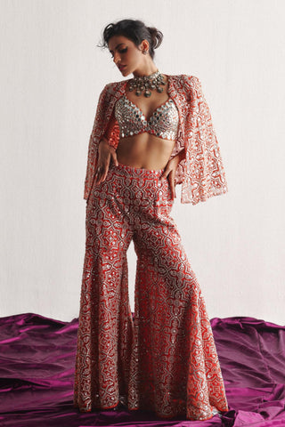 Cape Jacket Set for Indian Wedding – Red Cape Sleeves Jacket by Twenty Nine