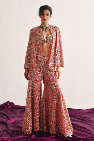 Cape Jacket Set for Indian Wedding – Red Cape Sleeves Jacket by Twenty Nine