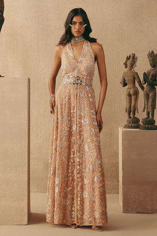 Mirrorwork Dress Set Contemporary Wear – Pink Halter by Twenty Nine