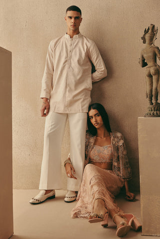 Pink Kurta Set for Indian Wedding – Short Silk Bandhani by Twenty Nine