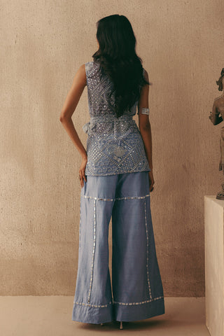 Mirrorwork Blazer Set Indian Wedding Blue Sleeveless Blazer by Twenty Nine