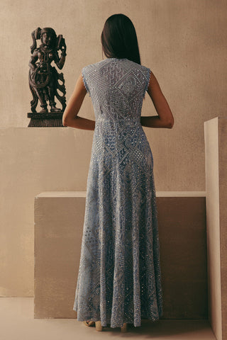 Mirrorwork Jacket set Indian Wedding Blue Wing Collar Jacket by Twenty Nine