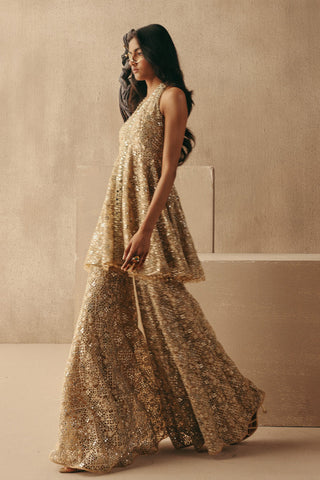 Mirrorwork Sharara Set Indian Wedding – Gold Peplum by Twenty Nine