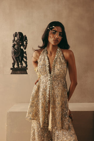 Mirrorwork Sharara Set Indian Wedding – Gold Peplum by Twenty Nine