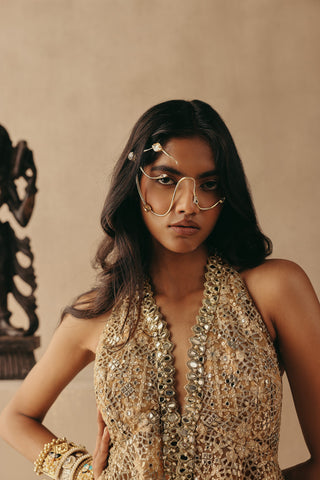 Mirrorwork Sharara Set Indian Wedding – Gold Peplum by Twenty Nine