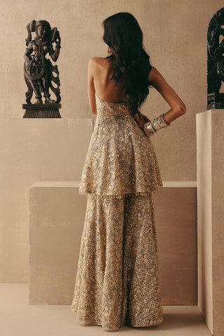 Mirrorwork Sharara Set Indian Wedding – Gold Peplum by Twenty Nine