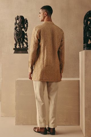 Beige Kurta Set for Indian Wedding – Short Silk Bandhani by Twenty Nine