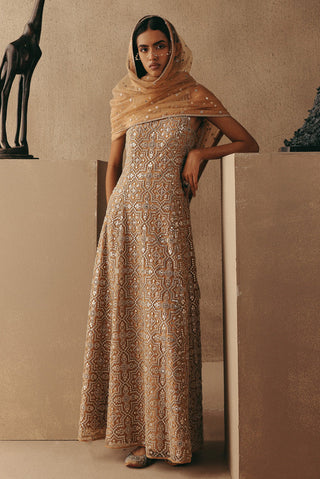 Mirrorwork Backless Dress Indian Wedding Peach Hi Neck Dress by Twenty Nine