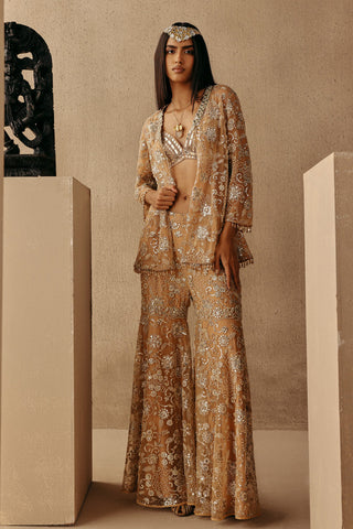 Mirrorwork Blazer Sharara set Indian Wedding Peach Blazer by Twenty Nine