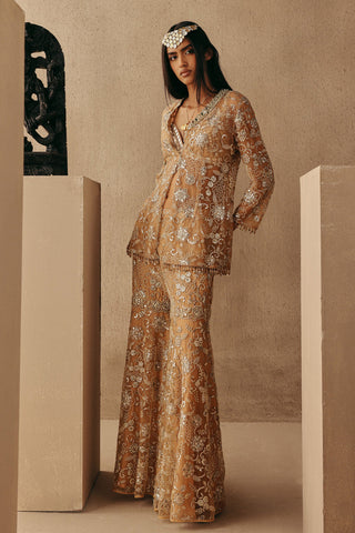 Mirrorwork Blazer Sharara set Indian Wedding Peach Blazer by Twenty Nine