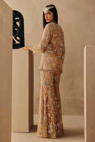 Mirrorwork Blazer Sharara set Indian Wedding Peach Blazer by Twenty Nine