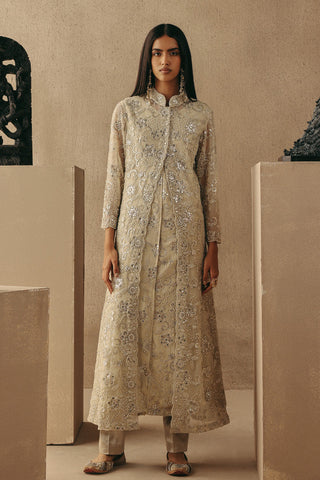 Mirrorwork Dress Jacket set Indian Wedding Ivory Layered Jacket by Twenty Nine