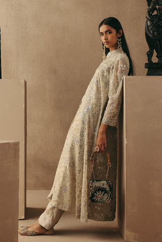 Mirrorwork Dress Jacket set Indian Wedding Ivory Layered Jacket by Twenty Nine