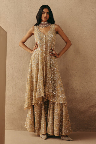 Mirrorwork Sherwani Set Indian Wedding Gold Asym Sherwani by Twenty Nine