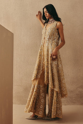 Mirrorwork Sherwani Set Indian Wedding Gold Asym Sherwani by Twenty Nine