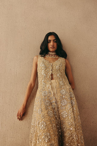 Mirrorwork Sherwani Set Indian Wedding Gold Asym Sherwani by Twenty Nine