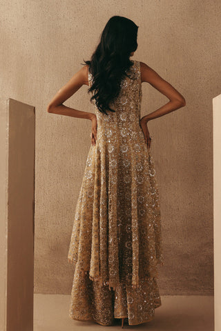 Mirrorwork Sherwani Set Indian Wedding Gold Asym Sherwani by Twenty Nine