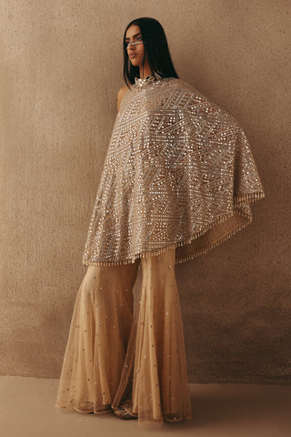 Mirrorwork One Shoulder set Indian Wedding Beige Dress Top by Twenty Nine