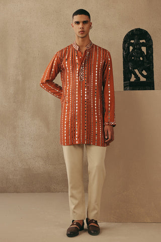 Orange Kurta Set for Indian Wedding – Mirrorwork Style by Twenty Nine