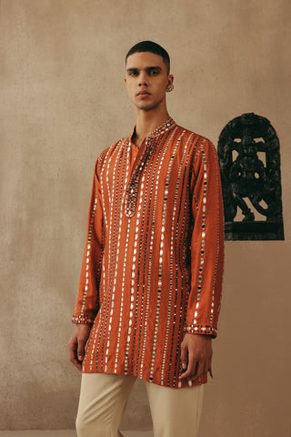 Orange Kurta Set for Indian Wedding – Mirrorwork Style by Twenty Nine