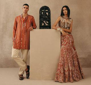 Orange Kurta Set for Indian Wedding – Mirrorwork Style by Twenty Nine