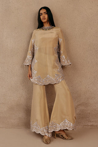 Gold Kurta Set for Indian Wedding – Zari Mirrorwork Bellbottom by Twenty Nine