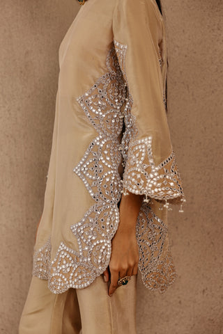 Gold Kurta Set for Indian Wedding – Zari Mirrorwork Bellbottom by Twenty Nine