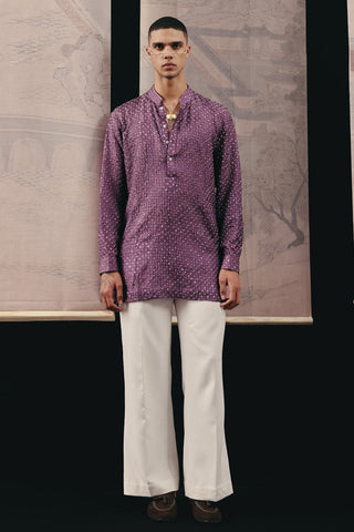Purple Kurta Set for Indian Wedding – Short Silk Bandhani by Twenty Nine
