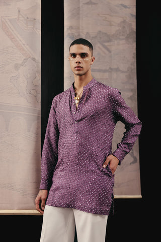 Purple Kurta Set for Indian Wedding – Short Silk Bandhani by Twenty Nine