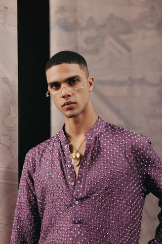 Purple Kurta Set for Indian Wedding – Short Silk Bandhani by Twenty Nine