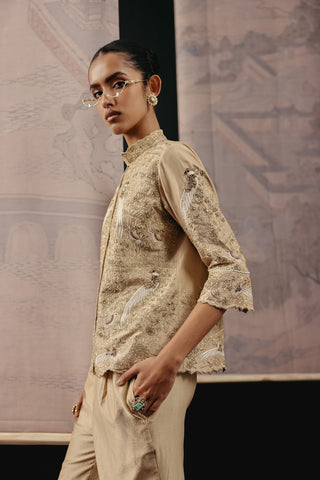 Blazer Set Contemporary Wear – Gold Gaara Palazzo by Twenty Nine