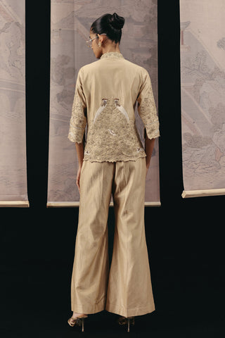 Blazer Set Contemporary Wear – Gold Gaara Palazzo by Twenty Nine