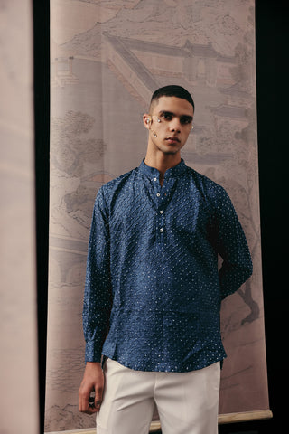 Blue Kurta Set for Indian Wedding – Silk Rai Bandhani Style by Twenty Nine