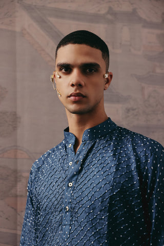 Blue Kurta Set for Indian Wedding – Silk Rai Bandhani Style by Twenty Nine