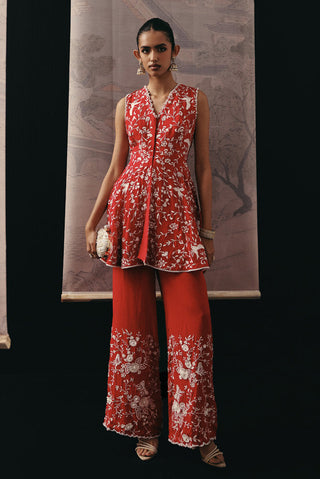 Peplum Set Contemporary Wear – Red Gaara Palazzo by Twenty Nine