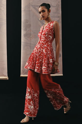 Peplum Set Contemporary Wear – Red Gaara Palazzo by Twenty Nine