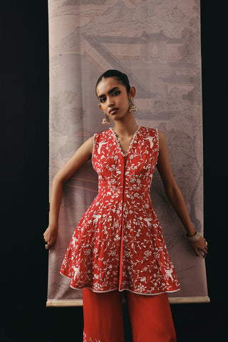 Peplum Set Contemporary Wear – Red Gaara Palazzo by Twenty Nine