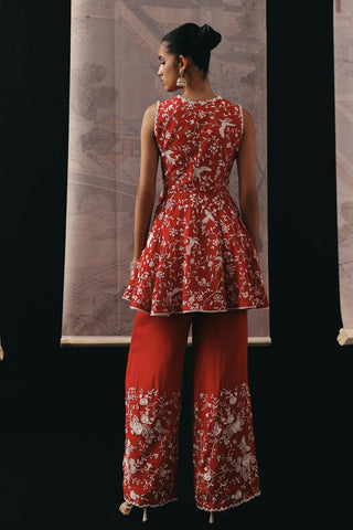 Peplum Set Contemporary Wear – Red Gaara Palazzo by Twenty Nine