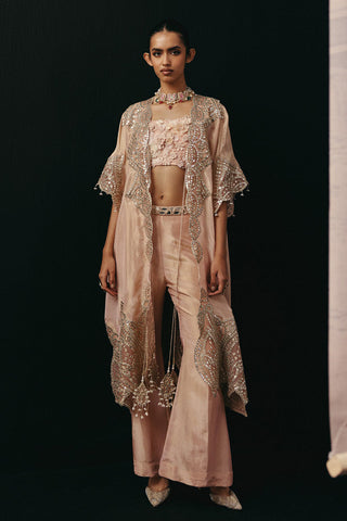 Pink Cape Set for Indian Wedding – Golden Zari Mirrorwork by Twenty Nine