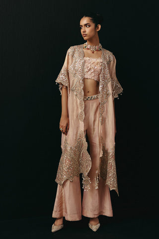 Pink Cape Set for Indian Wedding – Golden Zari Mirrorwork by Twenty Nine