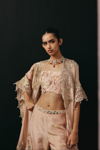 Pink Cape Set for Indian Wedding – Golden Zari Mirrorwork by Twenty Nine