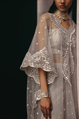 Gray Kaftan Set for Indian Wedding – Zari Mirrorwork Style by Twenty Nine