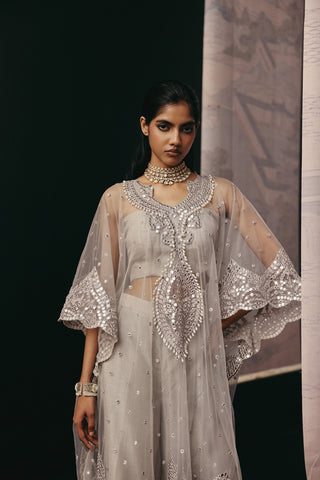 Gray Kaftan Set for Indian Wedding – Zari Mirrorwork Style by Twenty Nine