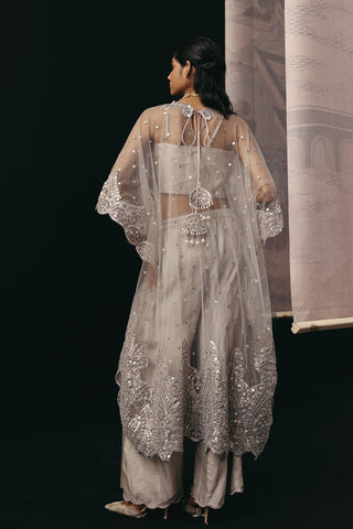 Gray Kaftan Set for Indian Wedding – Zari Mirrorwork Style by Twenty Nine