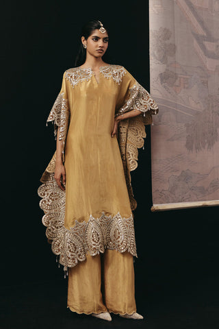Golden Kaftan Set for Indian Wedding – Zari Mirrorwork Elegance by Twenty Nine