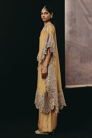 Golden Kaftan Set for Indian Wedding – Zari Mirrorwork Elegance by Twenty Nine