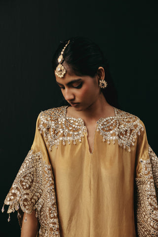 Golden Kaftan Set for Indian Wedding – Zari Mirrorwork Elegance by Twenty Nine