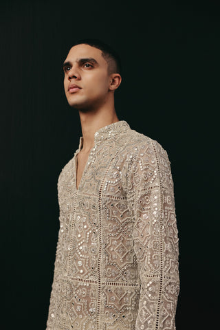 Kurta Set Indian Wedding – Ivory Brocade Mirrorwork by Twenty Nine